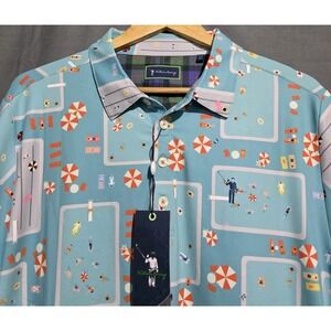 William Murray Shirt Mens L Fish Outta Water Pool Print Stretch Golf Polo NEW